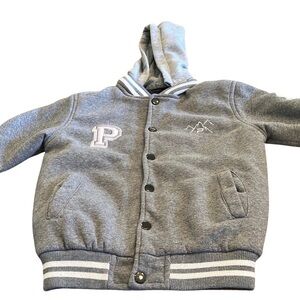 The Polar Club Boys' Kids Fleece Varsity Baseball Jacket White & Gray